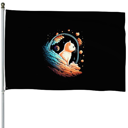 Astronaut Cat Space Cat on Galaxy Cat Lover House Flags
