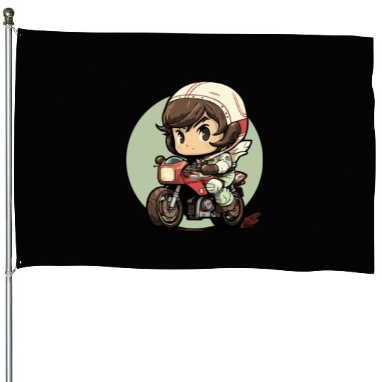 Motorcycle Boy House Flags
