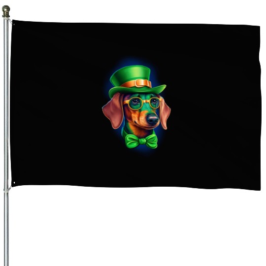 St. Patricks Day Dachshund Wiener Dog Shamrock House Flags