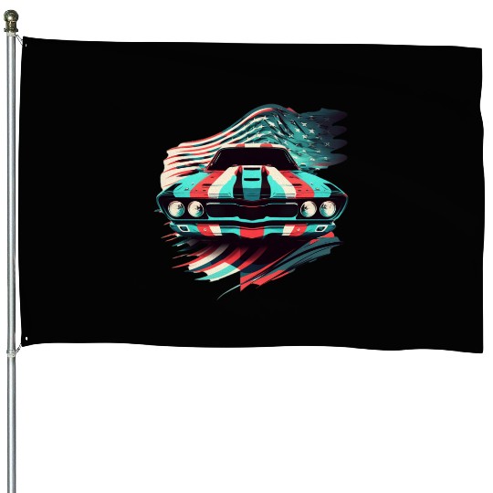 Muscle car american flag backround House Flags