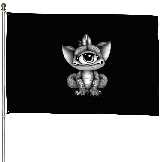 cute adorable one eyed dragon original House Flags