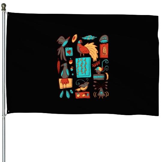 Retro 1950s Birds Of Paradise Pattern House Flags