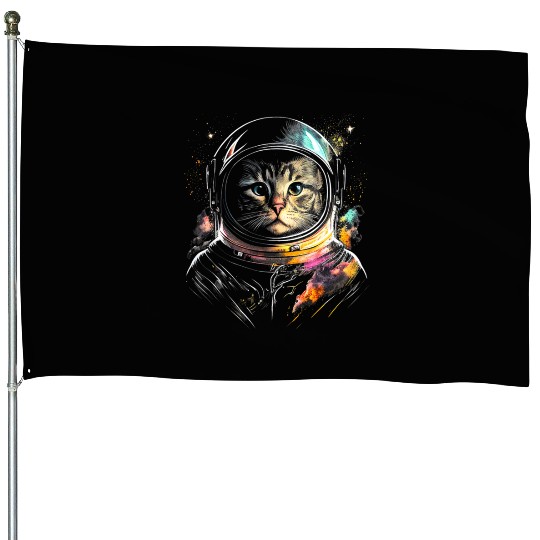 Space Cat on Galaxy Cat Lover House Flags