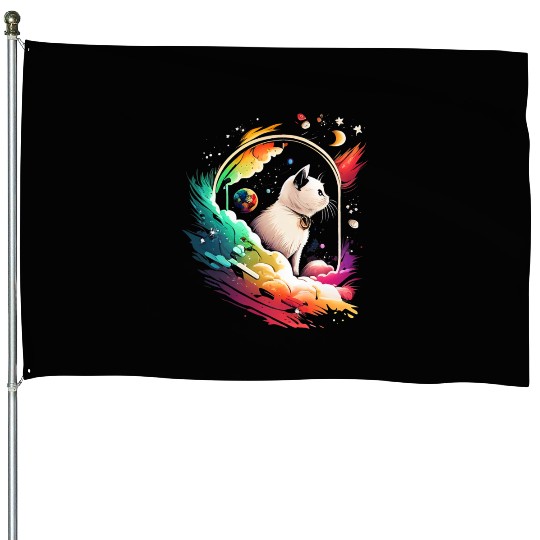 Space Cat on Galaxy Cat Lover House Flags