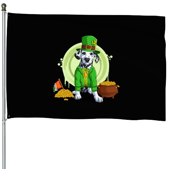 Dalmatian Puppy, Irish Flag, Gold, Shamrock Dog St House Flags