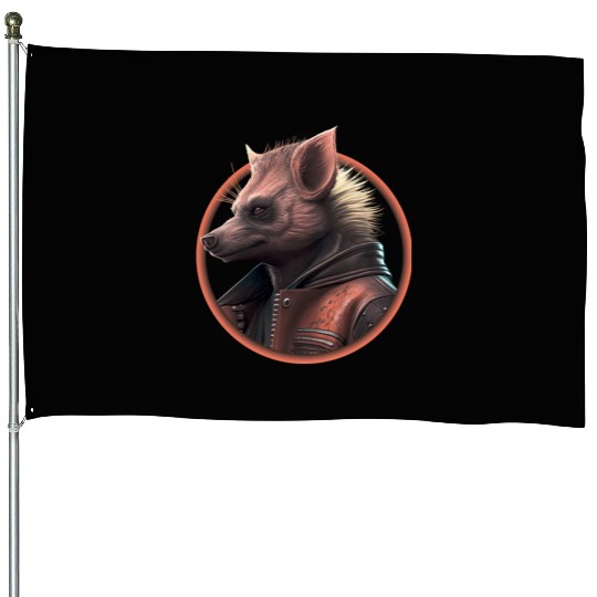Punk hyena with leather jacket House Flags