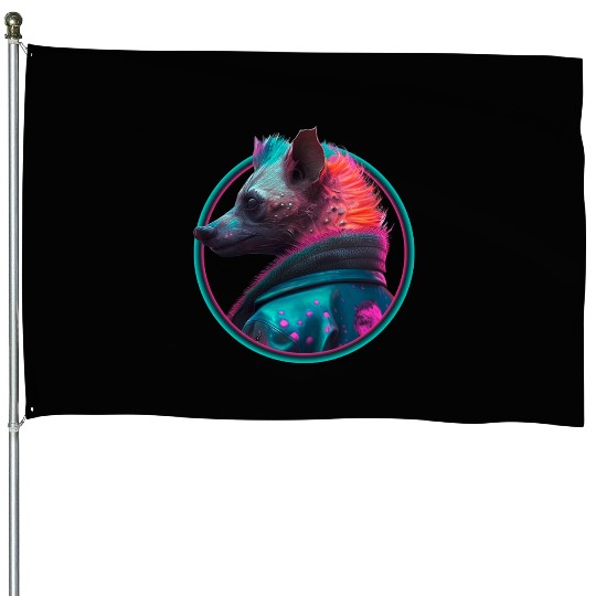 Punk hyena in leather jacket House Flags