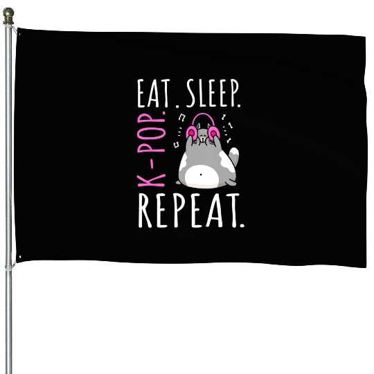 Eat Sleep K Pop Repeat Kawaii Cat Listening Music House Flags