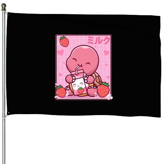 Kawaii Turtle Lover Strawberry Milk Shake Otaku House Flags