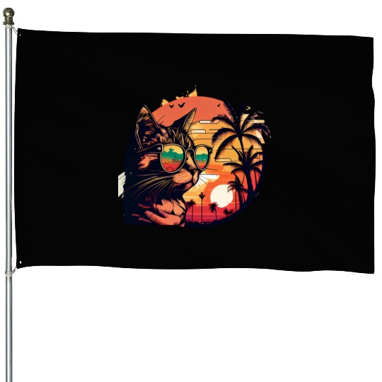 Retro Cat Vintage Sunset 80s 90s Sunglasses Party House Flags