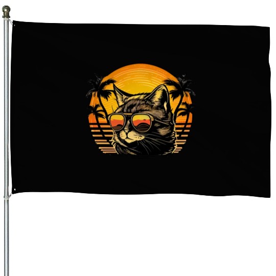 Retro Cat Vintage Sunset 80s 90s Sunglasses Party House Flags