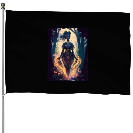 Black Nature Goddess - African American, Woodland House Flags