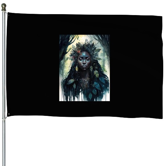 Black Nature Goddess - African American, Woodland House Flags