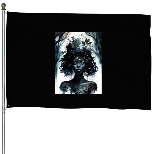 Black Nature Goddess - African American, Woodland House Flags