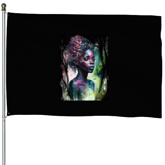 Black Nature Goddess - African American, Woodland House Flags