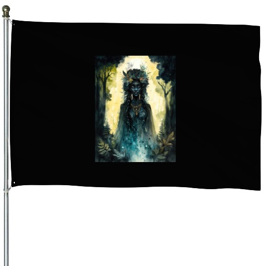 Black Nature Goddess - African American, Woodland House Flags