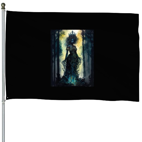 Black Nature Goddess - African American, Woodland House Flags