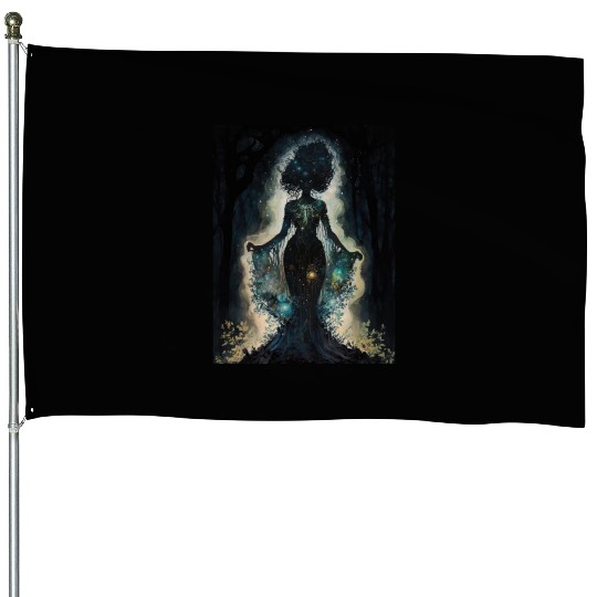 Black Nature Goddess - African American, Woodland House Flags