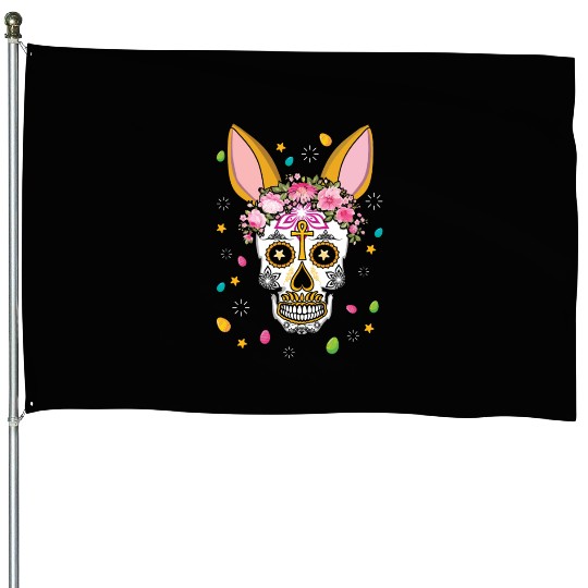 Happy Easter Sunday Bunny Dia De Los Muertos House Flags