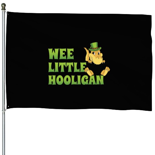 Wee Little Hooligan t-rex Dinosaur St Patrick Day House Flags
