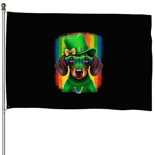 St. Patricks Day Dachshund Wiener Dog Shamrock House Flags