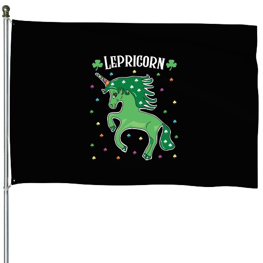 Unicorn St Patricks Day Lepricorn Rainbow Shamrock House Flags