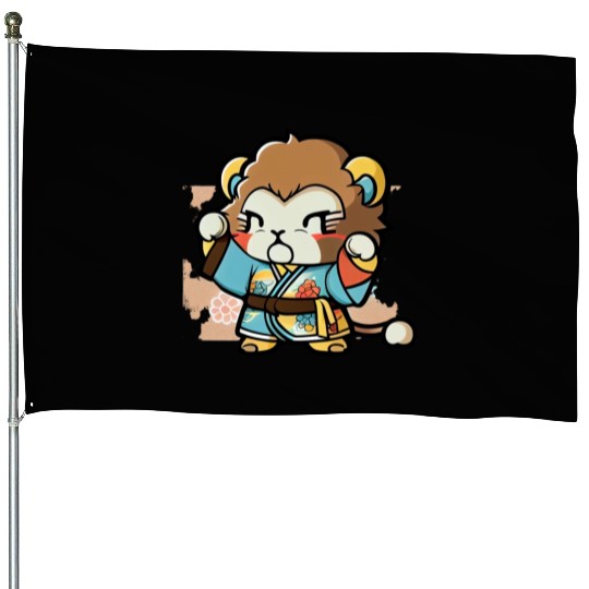 lion in kimono House Flags