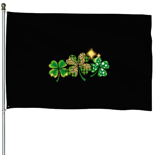 Happy Patricks Day With Leaf Green And Leopard House Flags