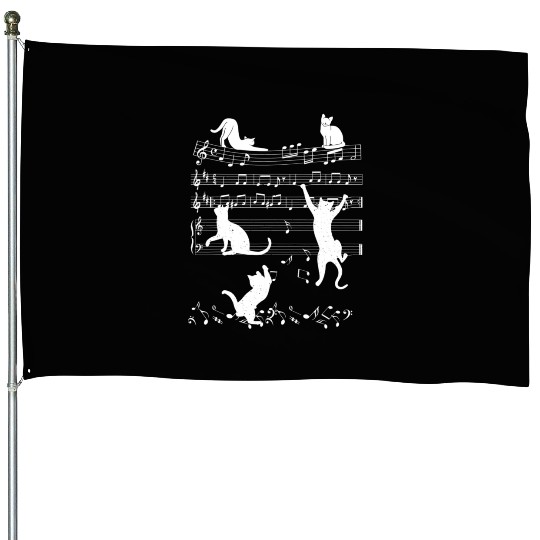 Music Lover Piano Cat Playing On Musical Notes Mus House Flags