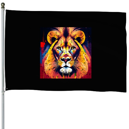 Majestic Lion in Oil Painting Style House Flags