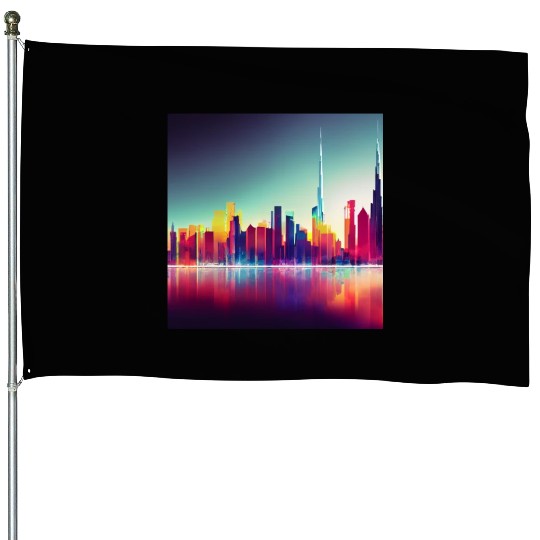 Dubai silhouette skyline abstract art House Flags
