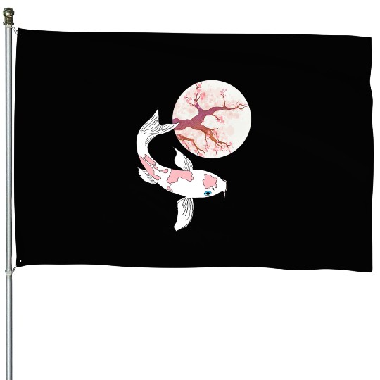 Koi Sakura Tree Moon Cherry Blossom Nishikigoi Jap House Flags