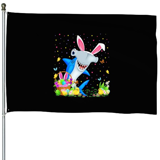 Shark Fish Easter Egg Hunting Hammerhead Shark Eas House Flags