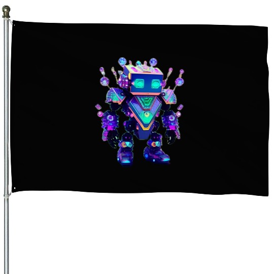 Gemstone Guardian Robot Made of Sparkling Crystals House Flags