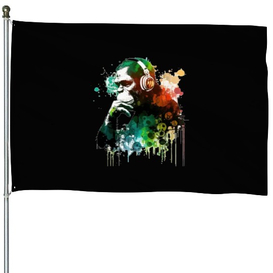 Banksy DJ Monkey Thinker House Flags