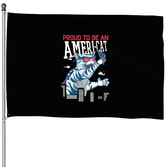 Proud To Be An Ameri-cat America 4th Of July House Flags