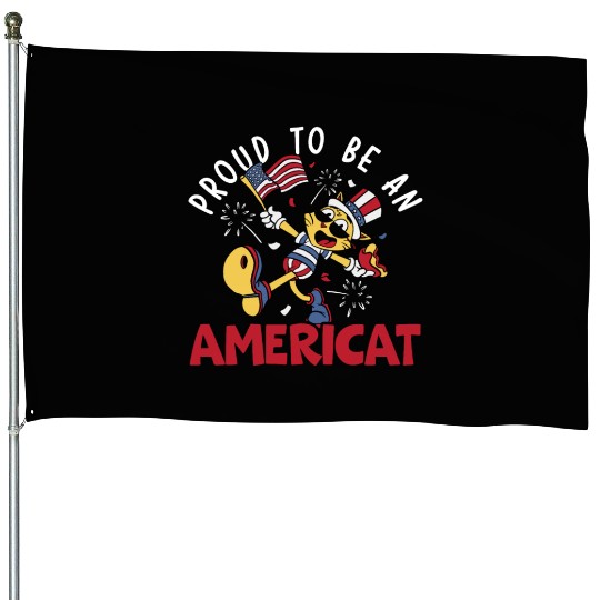 Proud To Be An Ameri-cat America 4th Of July House Flags