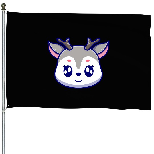 Cute deer cartoon icon illustration gift House Flags