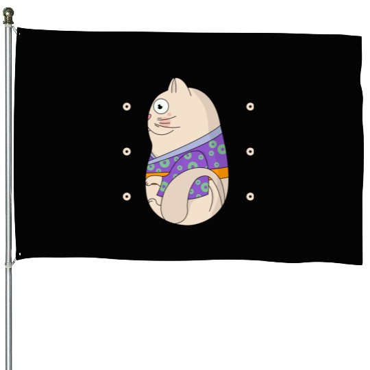 Cute Japanese Cat Side View Open Eyes House Flags