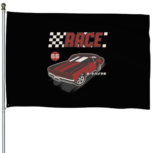 Retro Muscle Car Vintage Racing Car Lover House Flags