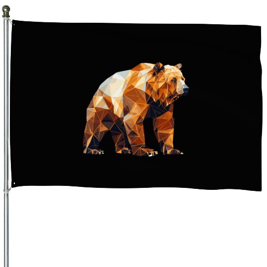 Geometric Bear Head Abstract Polygonal Wild Animal House Flags