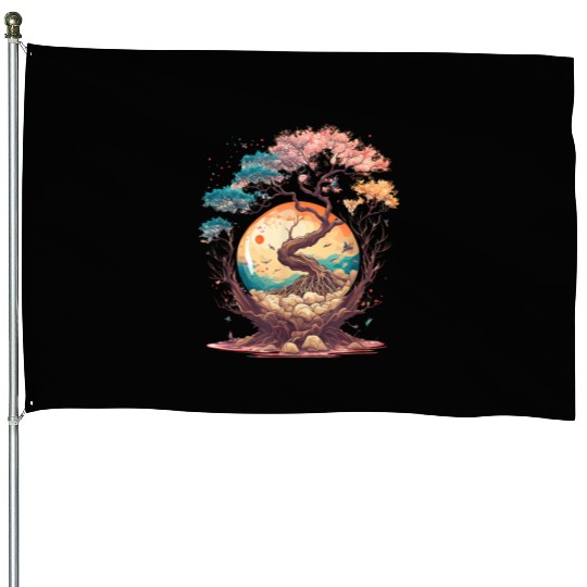 Japanese tree of life cherry blossom flowers Japan House Flags