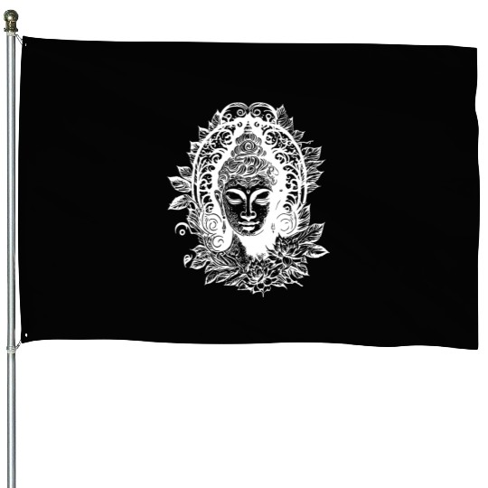 Meditating Buddha Enlightenment Portrait House Flags