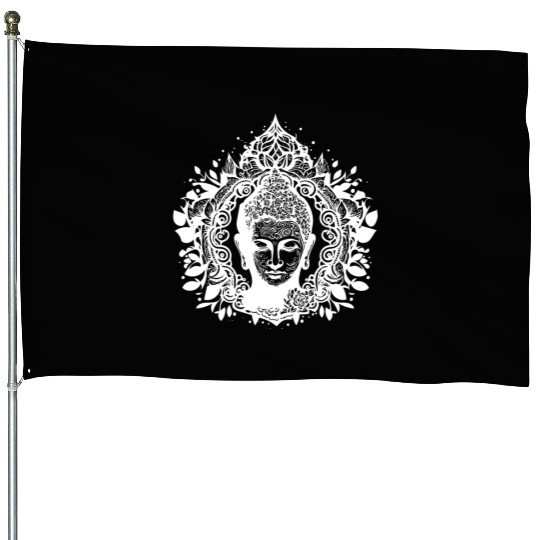 Meditating Buddha Lotus Spirit Portrait House Flags