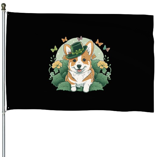 Corgi Lover Shamrock Happy St Patricks Day House Flags
