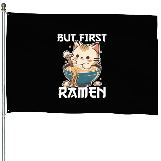 But First Ramen Cat Japanese Tokyo Ramen Noodles House Flags