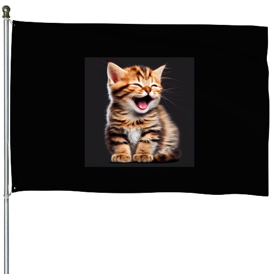 Cute Laughing Cat House Flags