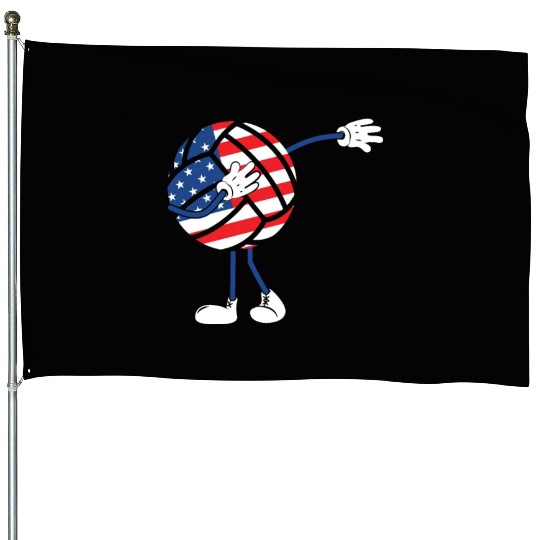 America USA Flag 4th Of July Volleyball Player House Flags