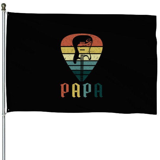 Retro Papa Bass Guitar Player House Flags