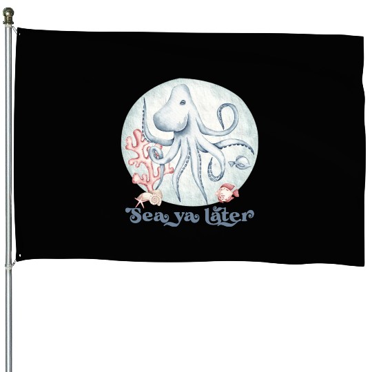 sea ya later octopus near the coral in the sea House Flags